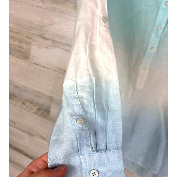 Talbots Women’s M Petite Blue White Ombre Linen Long Sleeve Button Down Shirt - Picture 6 of 7